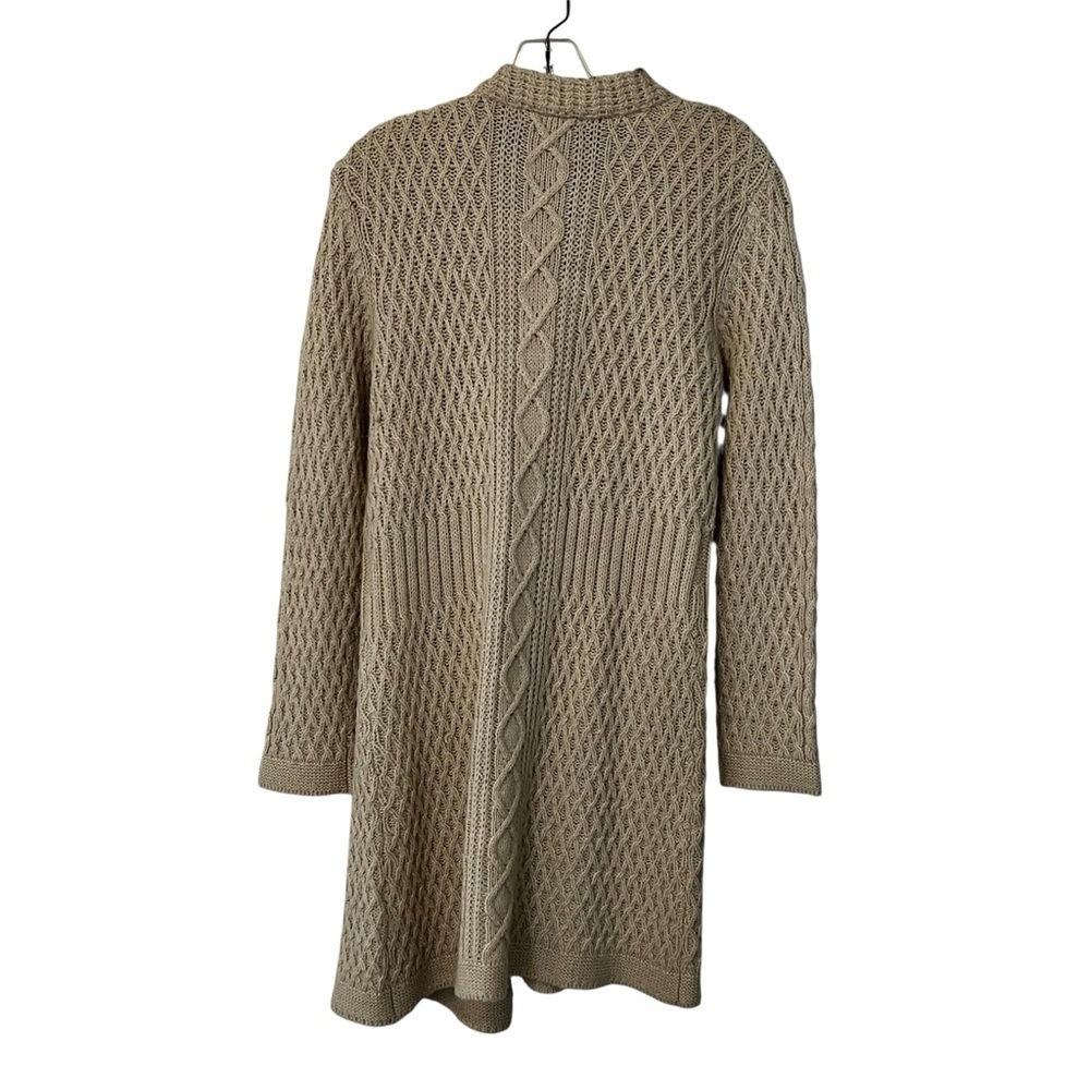 Sigrid Olsen Longline Wool Blend Sweater Duster Cardigan fisherman Cream M - Picture 7 of 11